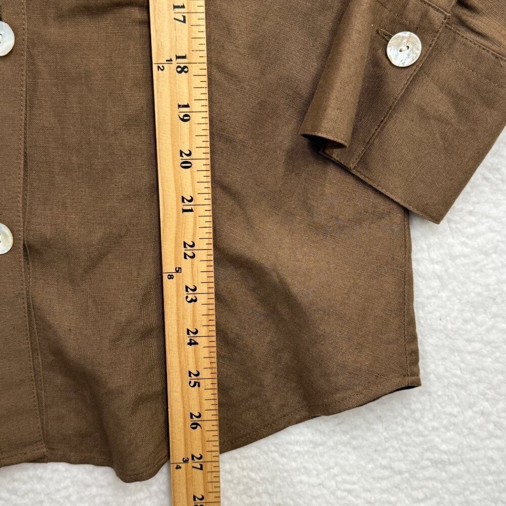 East 5th Linen Blend Lagenlook Minimalist Boho Button Up Blouse Brown Womens M - Picture 9 of 10